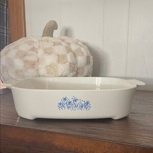 Corningware White 10” Baking Dish with Blue Daisy Design
